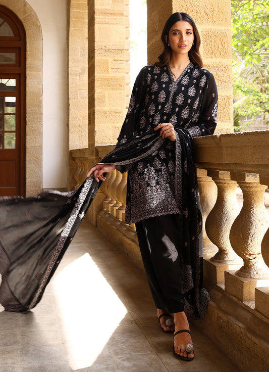 3 PC Chiffon Embroidered Suit