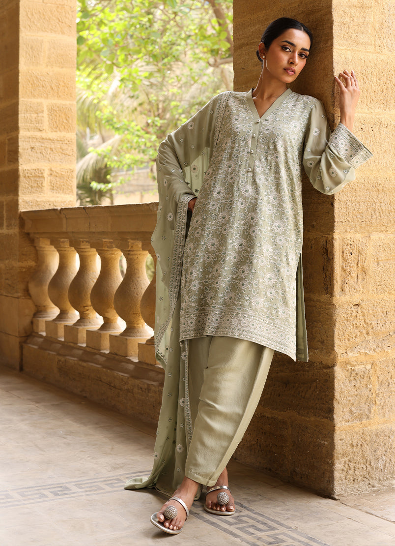 3 PC Chiffon Embroidered Suit