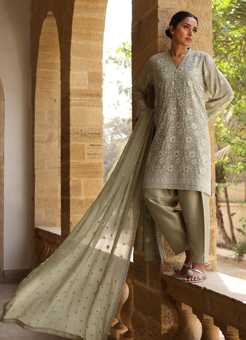 3 PC Chiffon Embroidered Suit