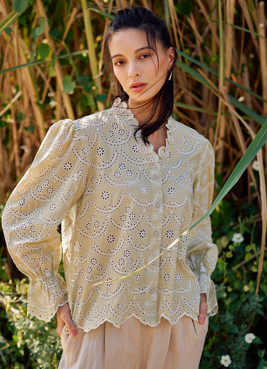 Dusty Beige Embroidered Top