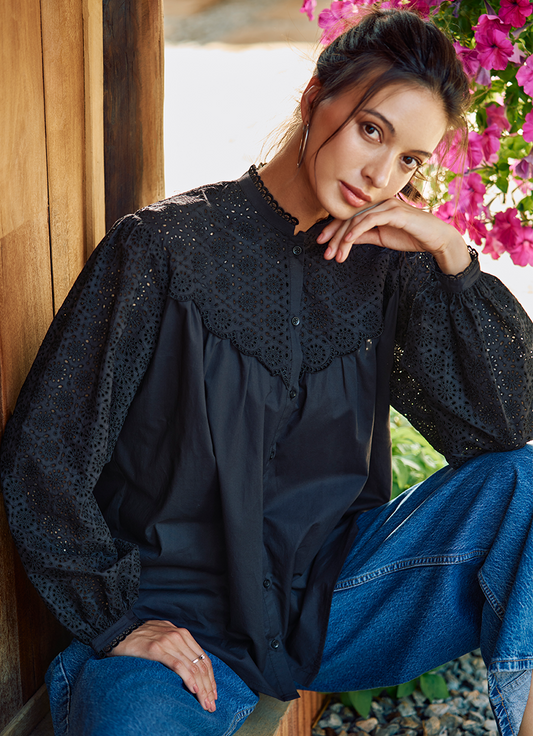 Black Embroidered Chikan blouse