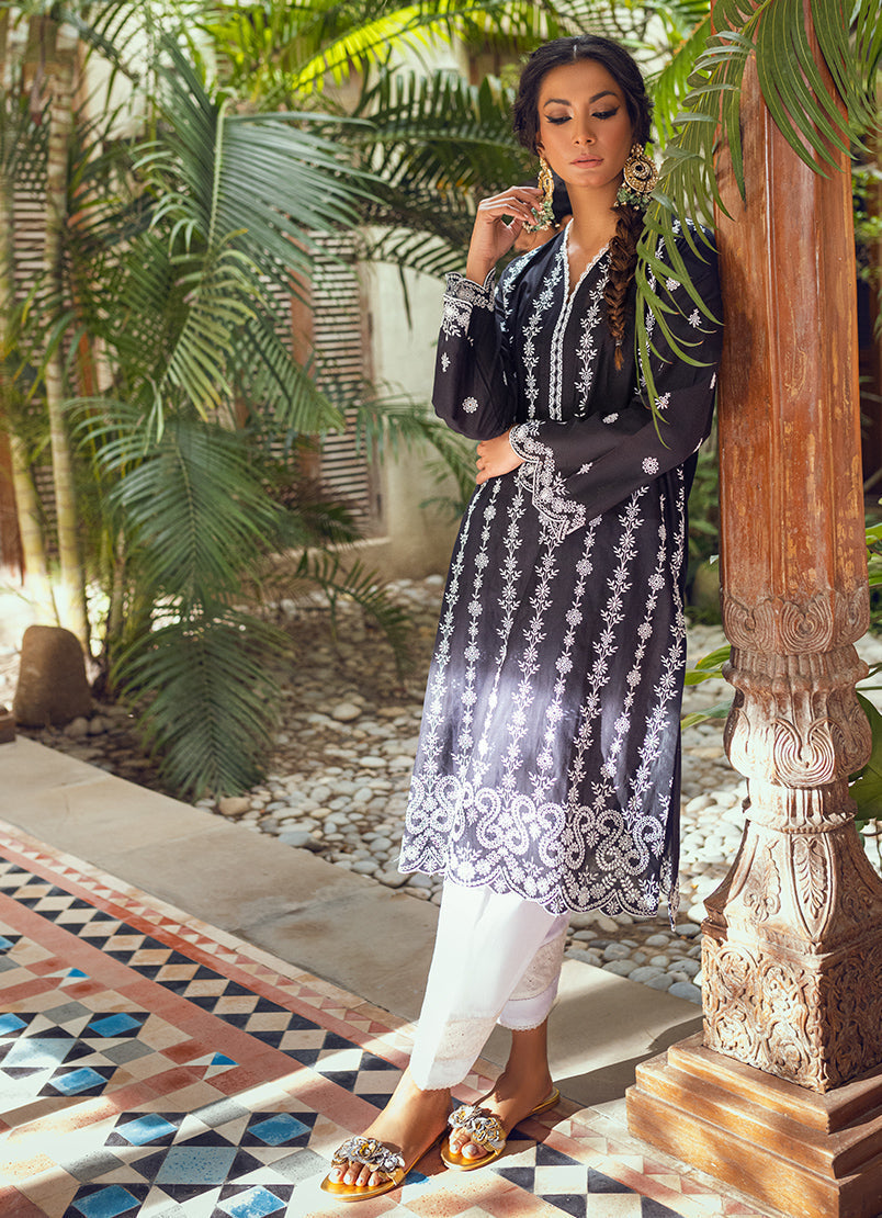 Black Schiffli Embroidered Kurta - Embroidered