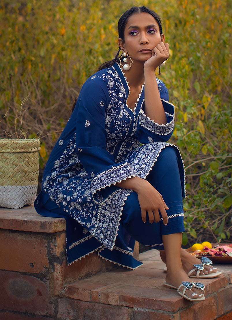 Ink Blue Embroidered CO-ORD Set