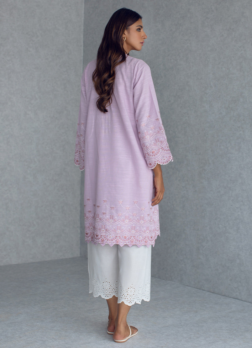 Lilac Khaddar Embroidered  Kurta - Embroidered