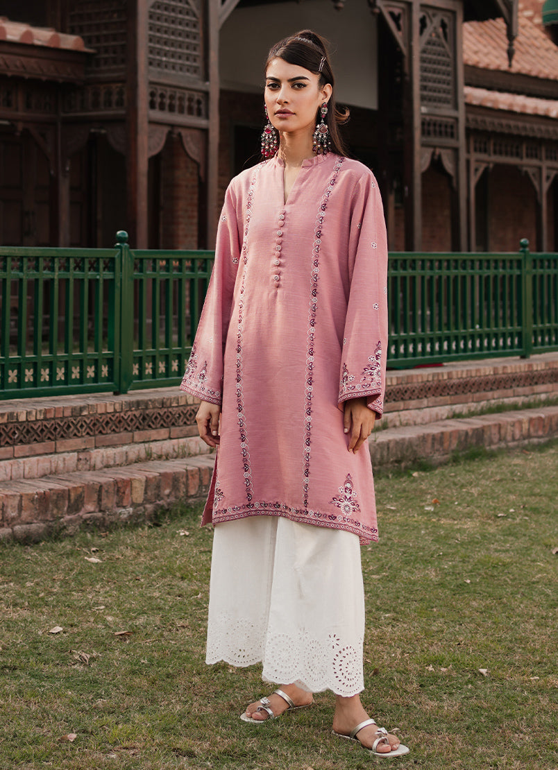 Dusty Rose Khaddar Embroidered Kurta