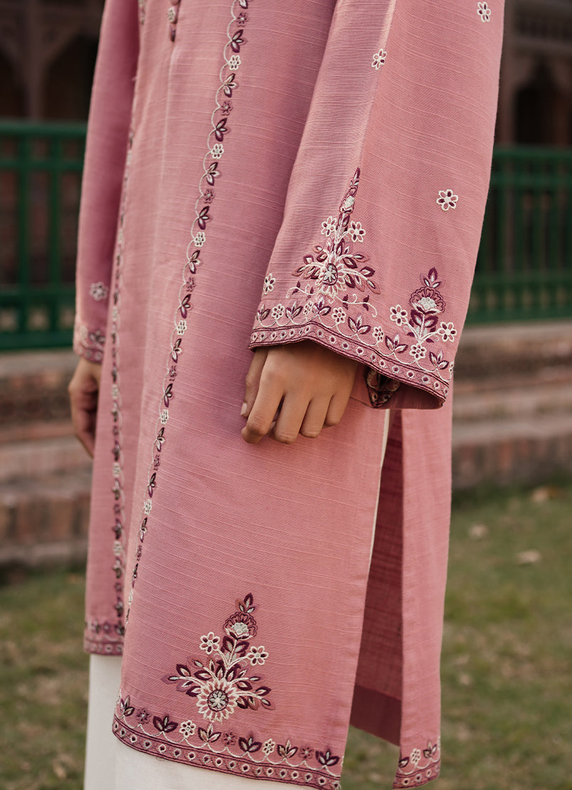 Dusty Rose Khaddar Embroidered Kurta