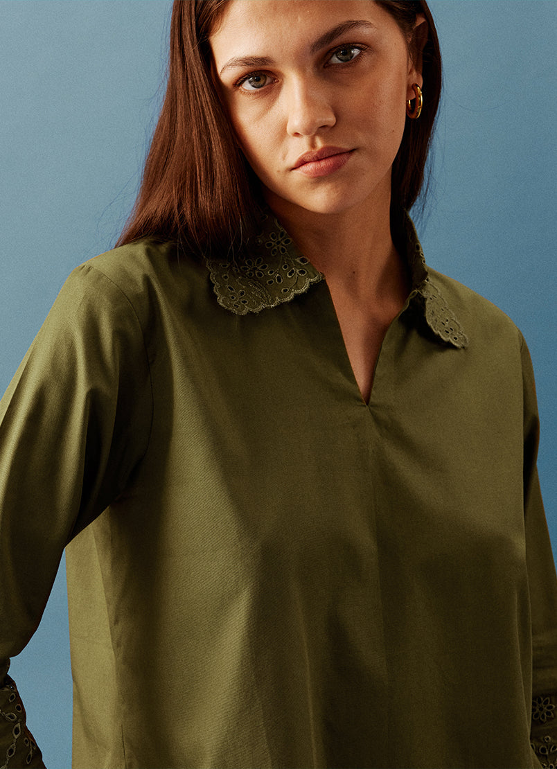 Olive Green Embroidered Shirt