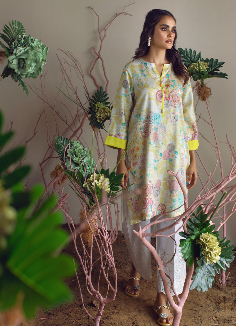 Printed Cotton Satin Kurta - Printed