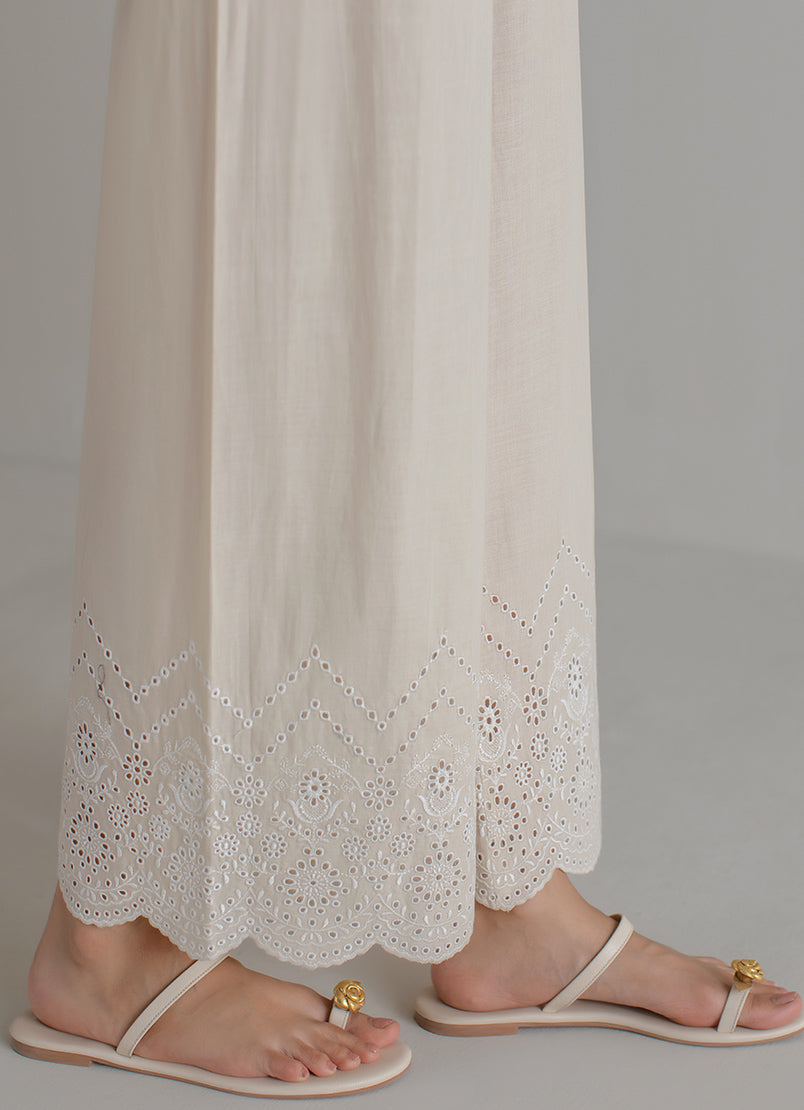 Beige Schiffli Embroidered Pant