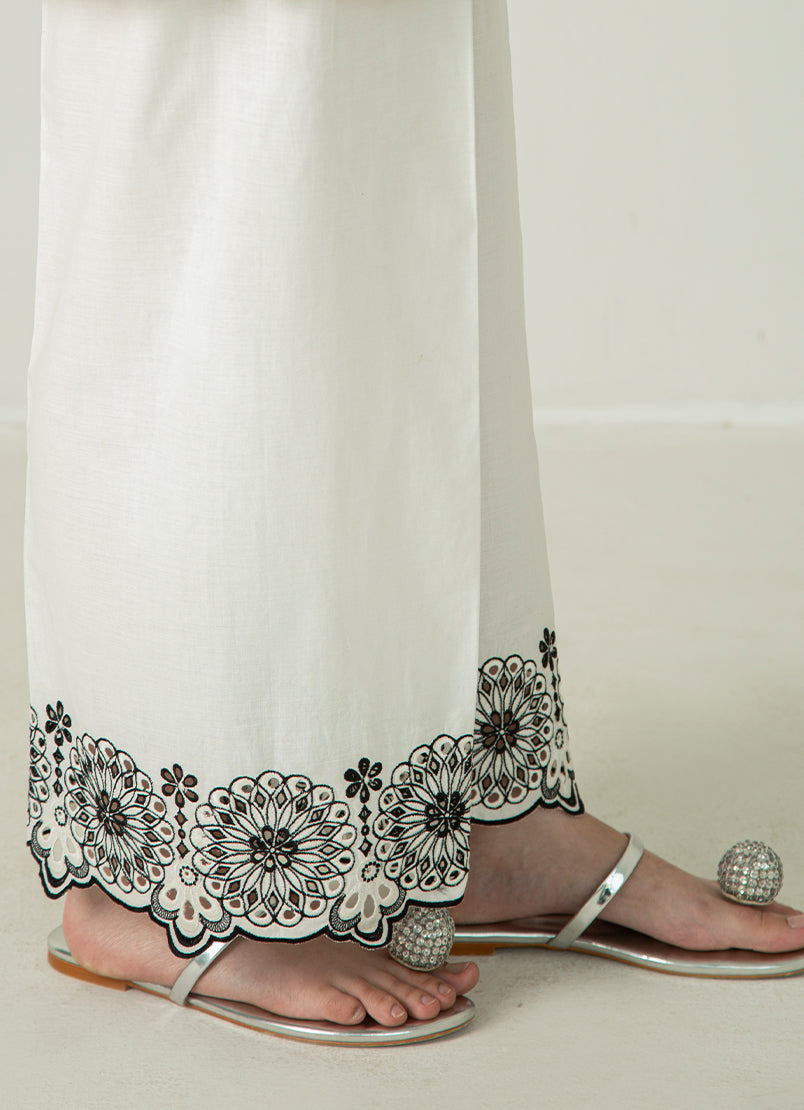 White Schiffli Embroidered Izaar